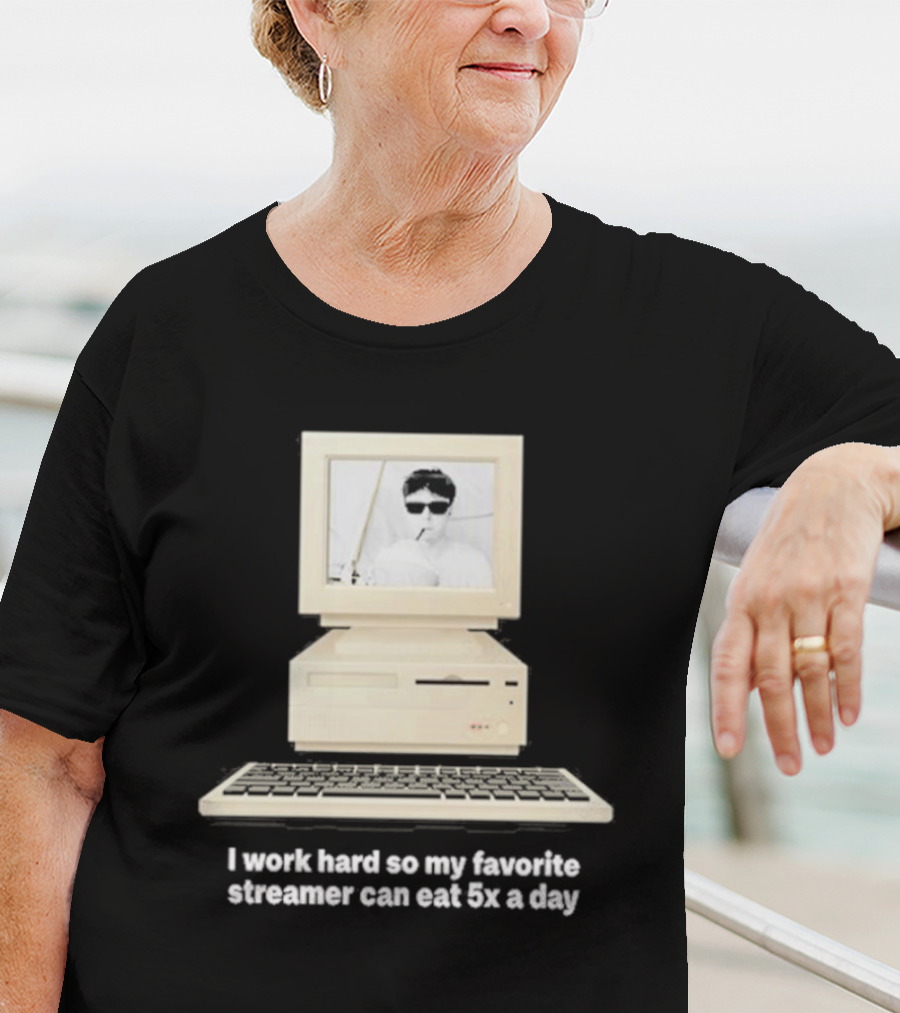 I Work Hard So My Favorite Streamer Can Eat 5X A Day Vintage Computer Retro Gamer Humor T-Shirt