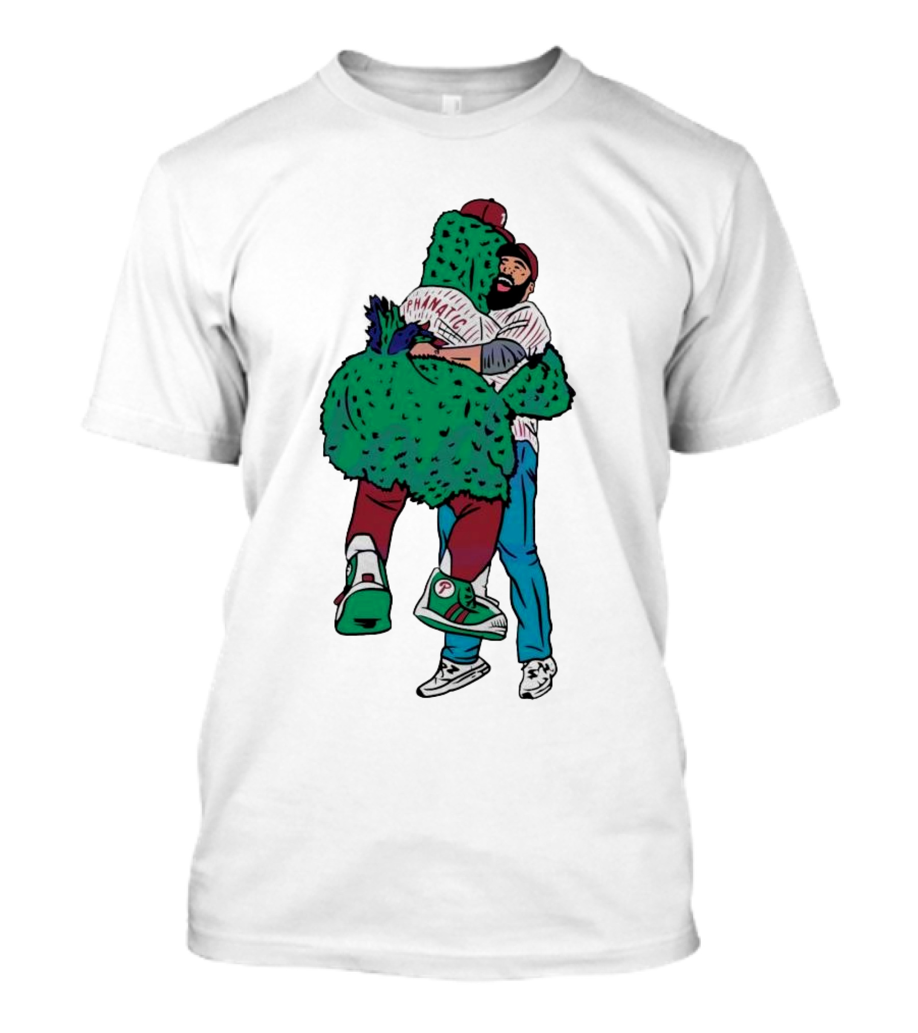 Phanatic Phillies Mascot Embrace With Baseball Player T-Shirt