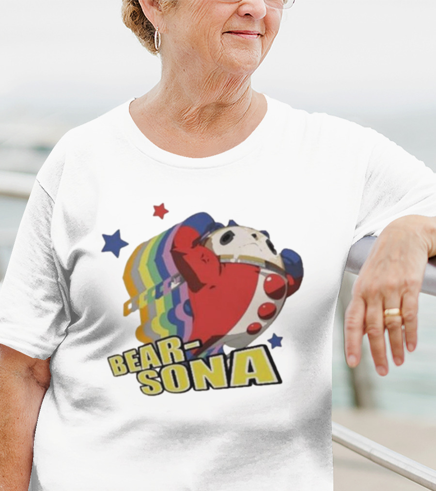 Bear-Sona Teddie Persona 4 Character Red Outfit Psychedelic Stars T-Shirt