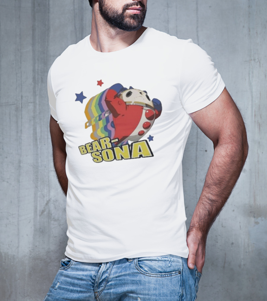Bear-Sona Teddie Persona 4 Character Red Outfit Psychedelic Stars T-Shirt