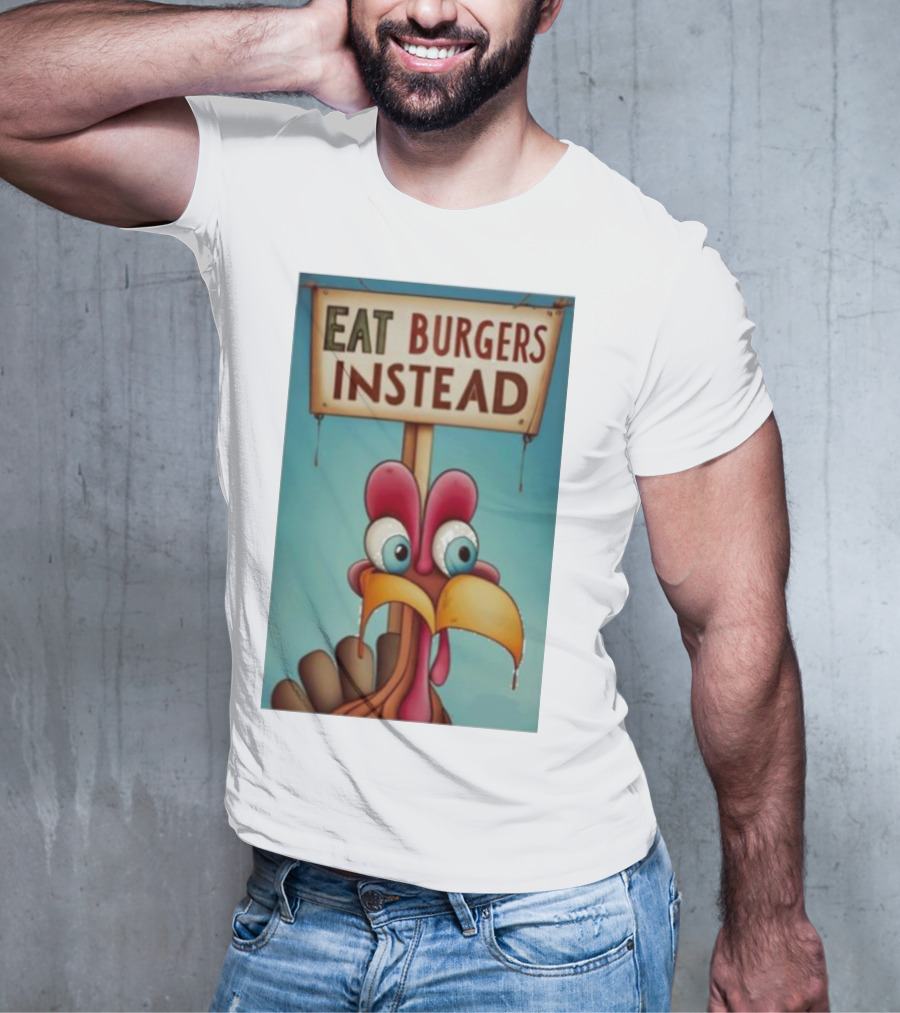 Eat Burgers Instead Funny Turkey Cartoon T-Shirt
