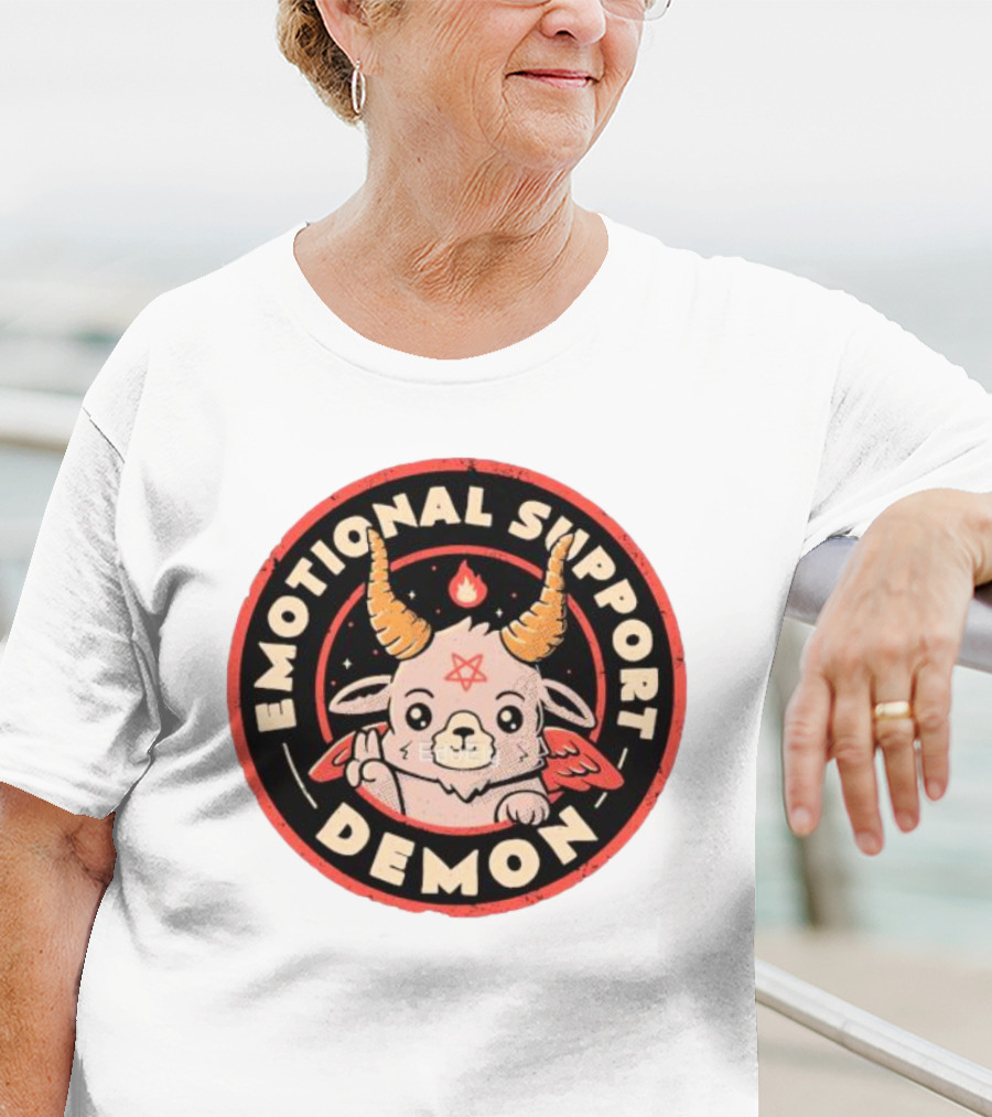 Emotional Support Demon Cute Devil Goat With Wings And Fire T-Shirt