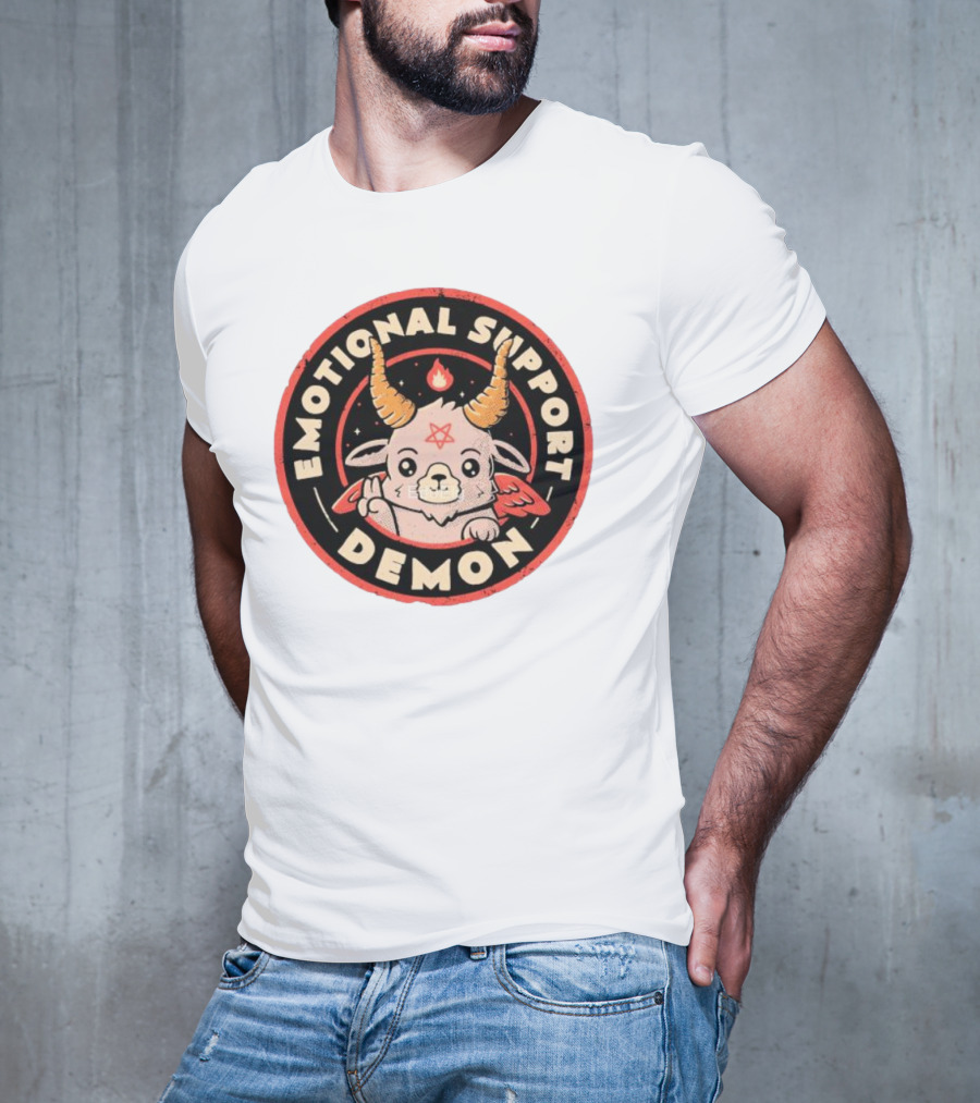 Emotional Support Demon Cute Devil Goat With Wings And Fire T-Shirt