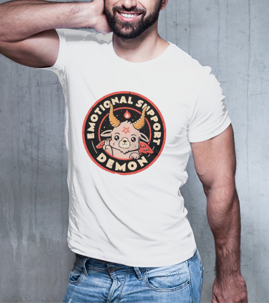 Emotional Support Demon Cute Devil Goat With Wings And Fire T-Shirt