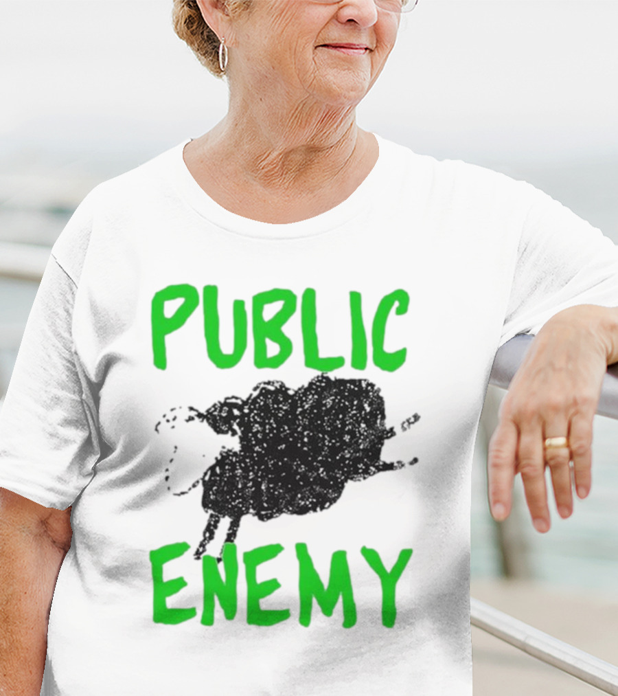 Public Enemy Sheep Black And Green Text T-Shirt