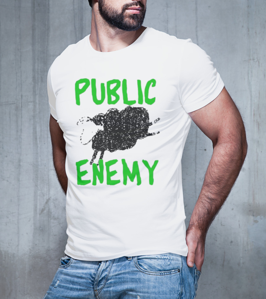 Public Enemy Sheep Black And Green Text T-Shirt
