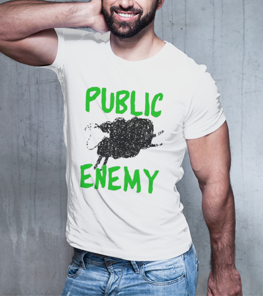 Public Enemy Sheep Black And Green Text T-Shirt