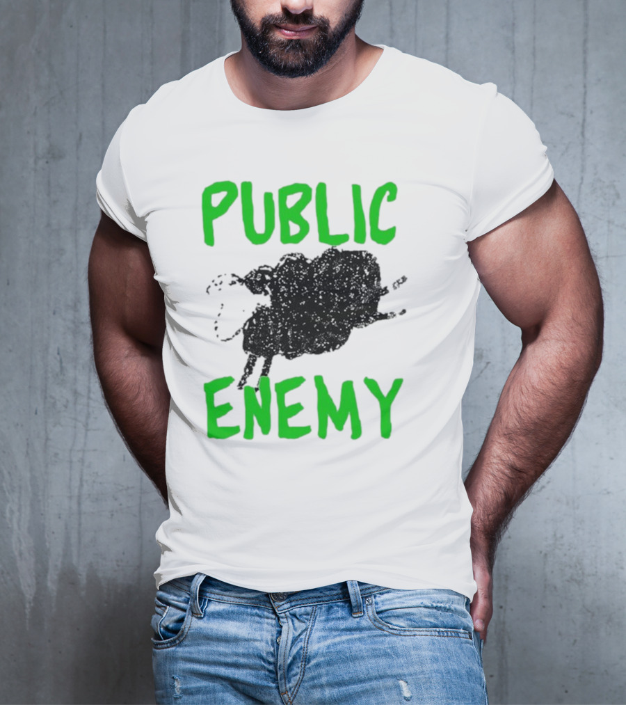 Public Enemy Sheep Black And Green Text T-Shirt