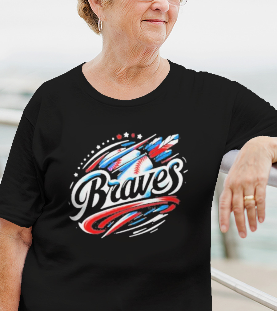 Braves Baseball Feathers MLB Team Logo With Stars And Stripes Motif T-Shirt