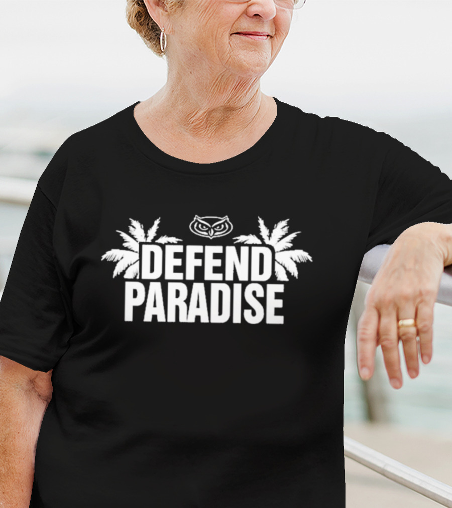 Defend Paradise Florida Atlantic Owl Logo Palm Trees T-Shirt