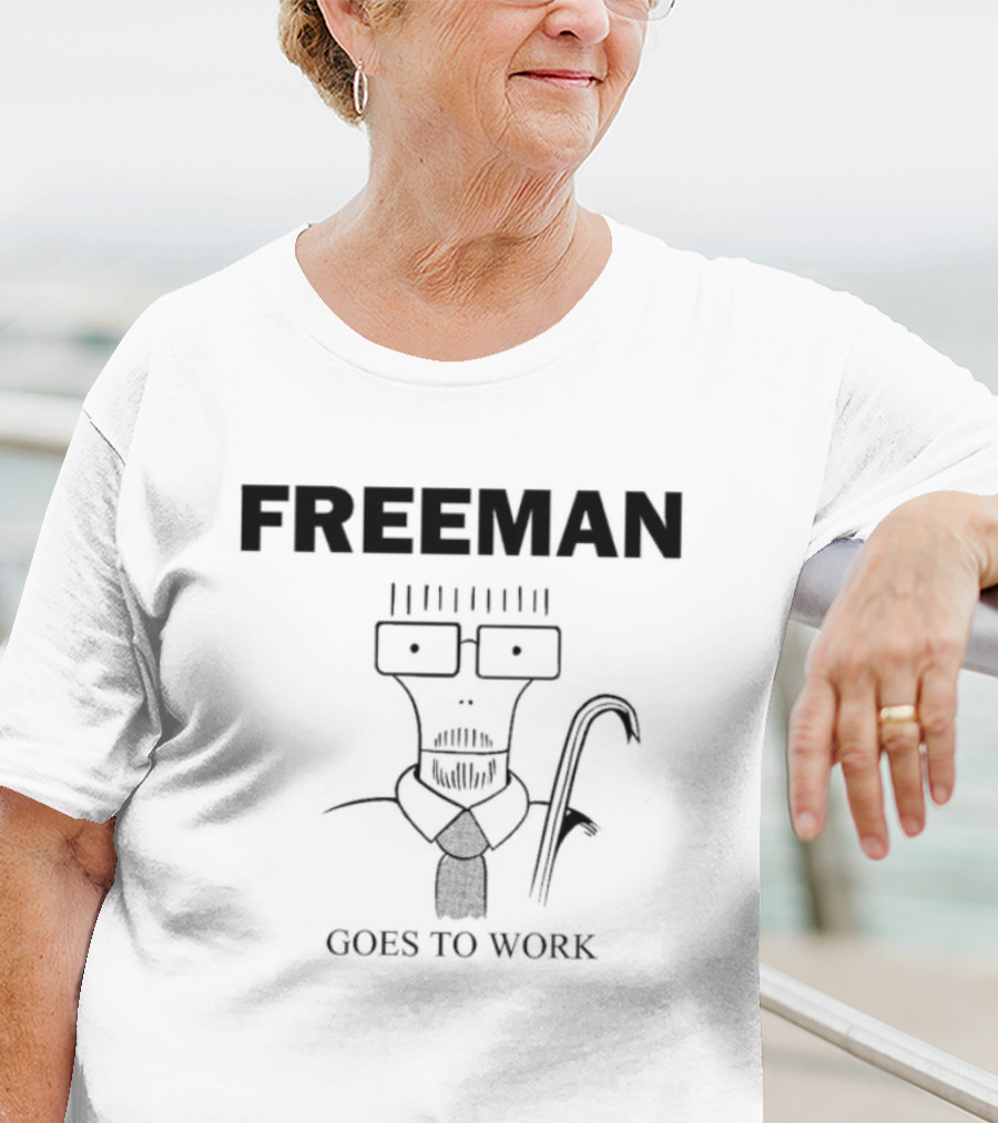 Freeman Goes To Work With Minimalist Character And Iconic Suit Tie T-Shirt