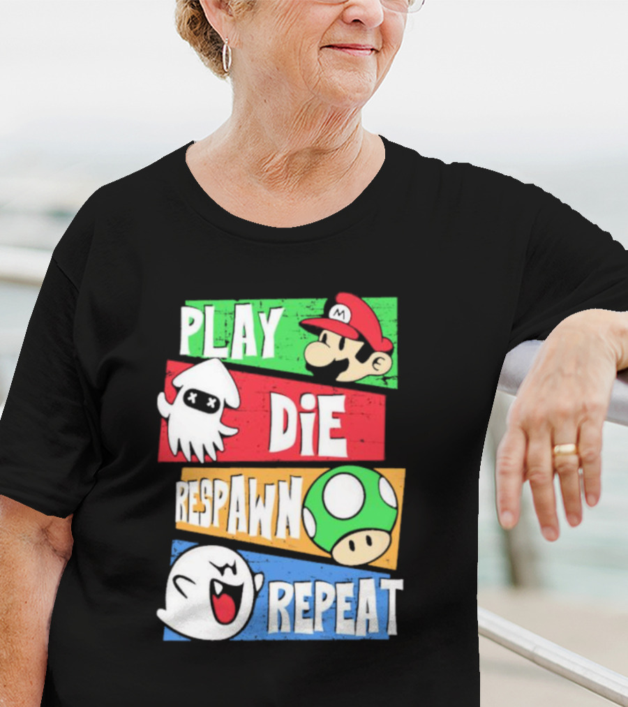 Play Die Respawn Repeat Super Mario Gamer's Life T-Shirt