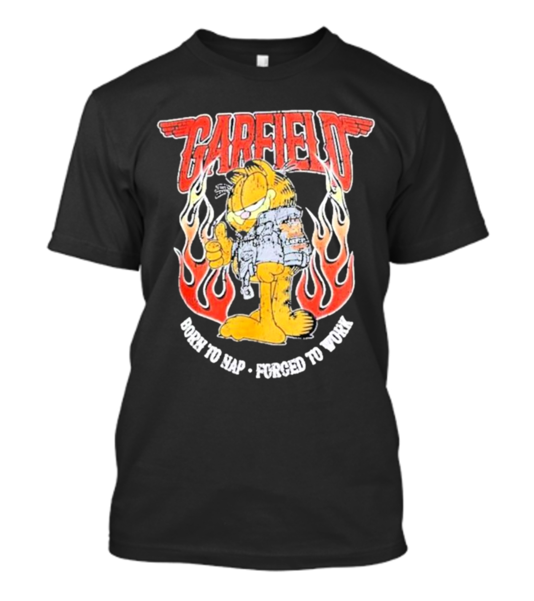 Garfield Born To Nap Forged To Work Flame Wings Backpack Thumbs Up T-Shirt