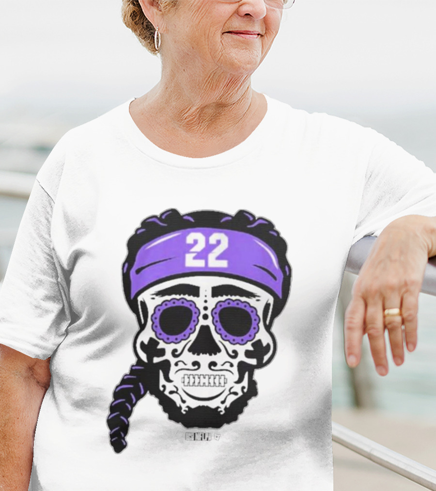 Derrick Henry 22 NFLPA Sugar Skull Baltimore Ravens Braids T-Shirt