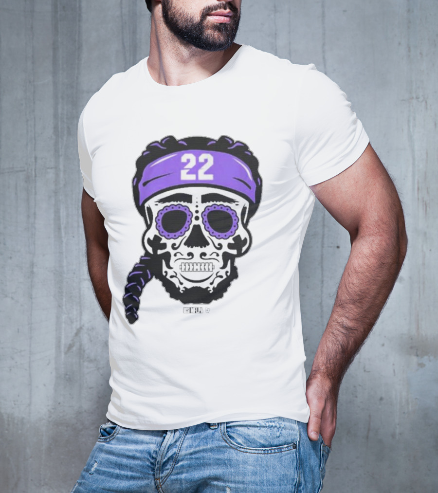Derrick Henry 22 NFLPA Sugar Skull Baltimore Ravens Braids T-Shirt