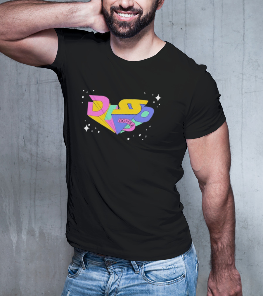 Disso Coffee Retro 3D Text Colorful Shapes With Stars T-Shirt