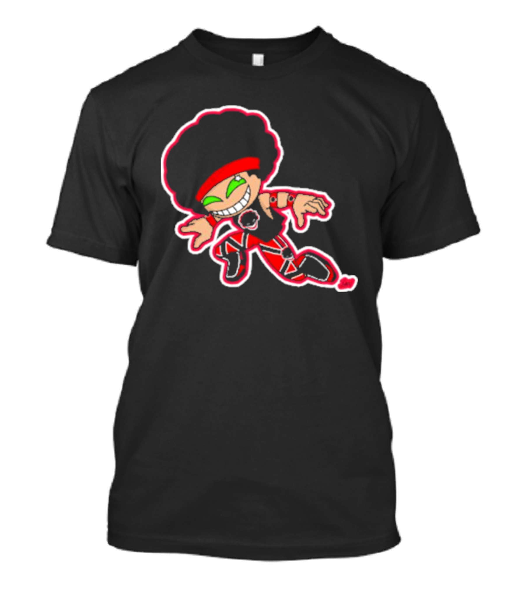 Dom Cirrus Alt Logo Cartoon Character With Afro And Red T-Shirt