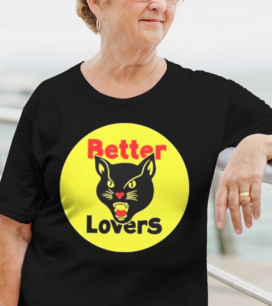 Better Lovers Band Better Lovers Black Cat Bootleg Better Lovers Black Cat Yellow Circle T-Shirt
