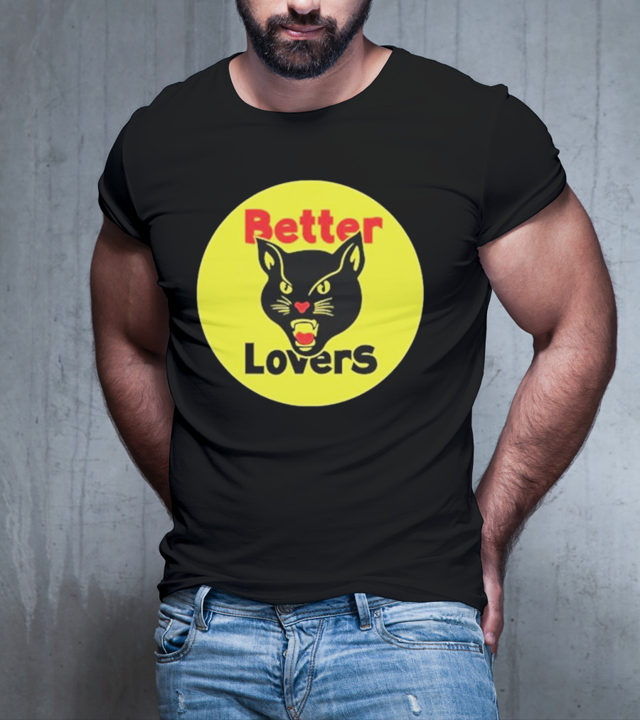 Better Lovers Band Better Lovers Black Cat Bootleg Better Lovers Black Cat Yellow Circle T-Shirt