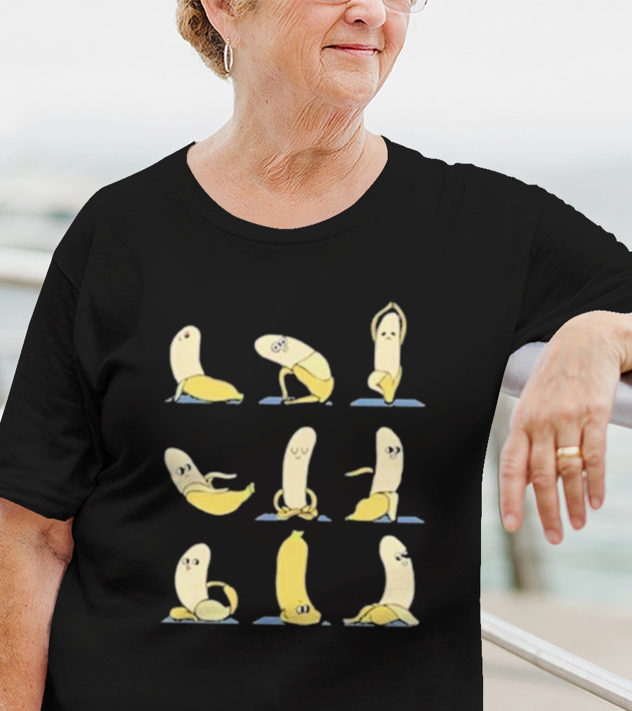 Quirky Cartoon Banana Yoga Poses Fun T-Shirt