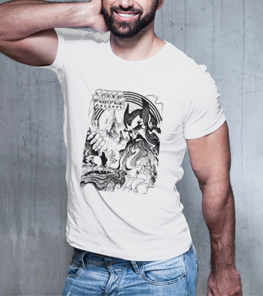 Creep Purple Records Devil Mountain Landscape With Horse And Rainbow T-Shirt