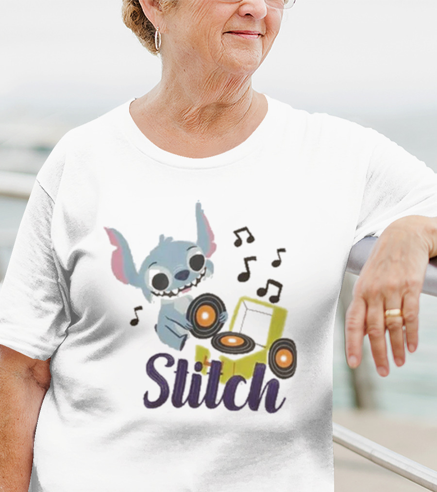 Her Universe Disney Stitch Record Player Isometric Ringer T-Shirt