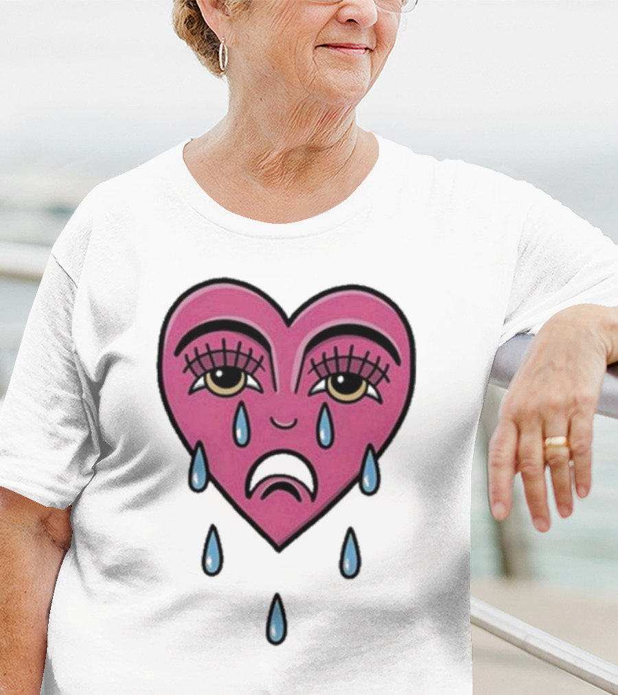 Hursey Hand Painter Crying Heart Sad Pink Teardrop Face T-Shirt