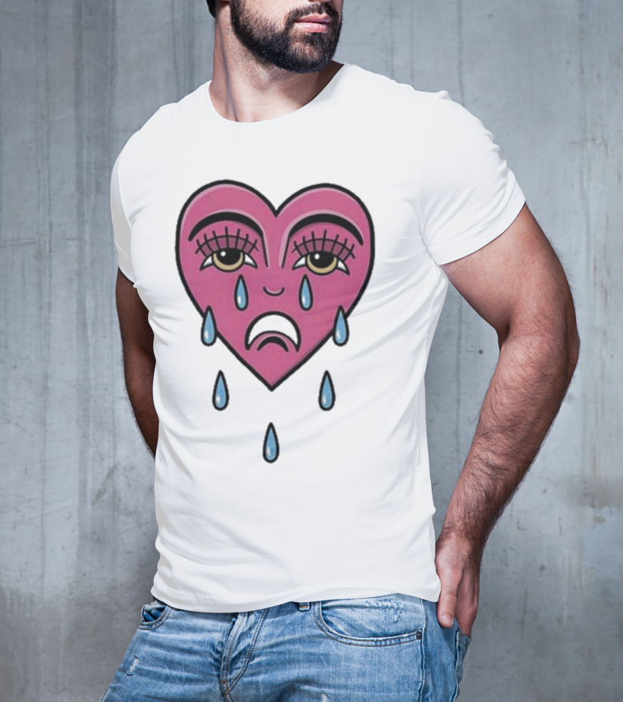 Hursey Hand Painter Crying Heart Sad Pink Teardrop Face T-Shirt