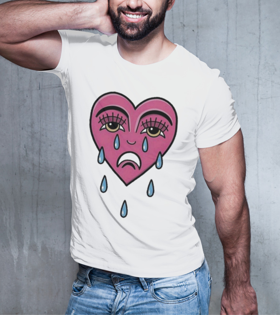 Hursey Hand Painter Crying Heart Sad Pink Teardrop Face T-Shirt