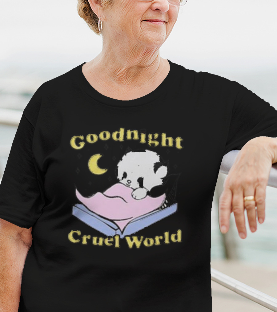 Goodnight Cruel World Moon And Bear On Open Book T-Shirt