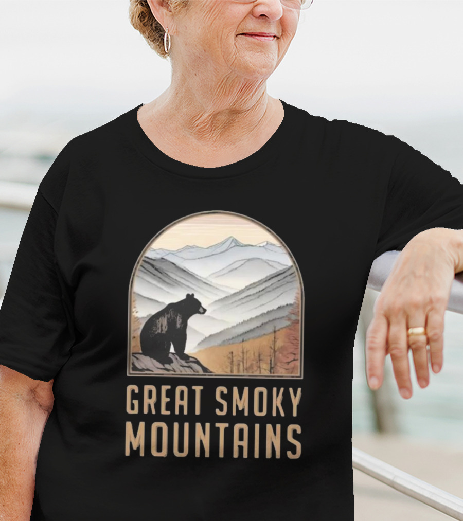 Great Smoky Mountains National Park Bear Silhouette Over Scenic Mountain Landscape T-Shirt
