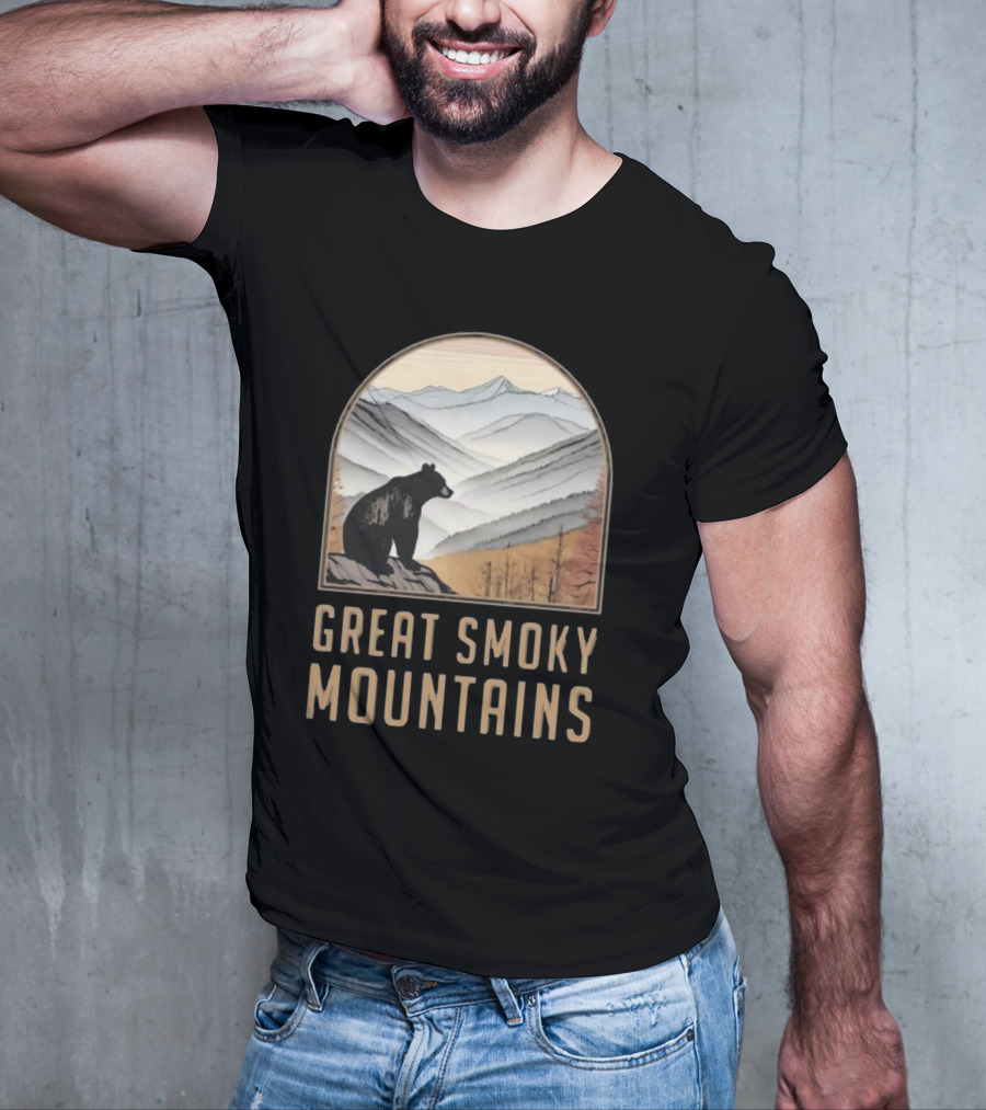 Great Smoky Mountains National Park Bear Silhouette Over Scenic Mountain Landscape T-Shirt