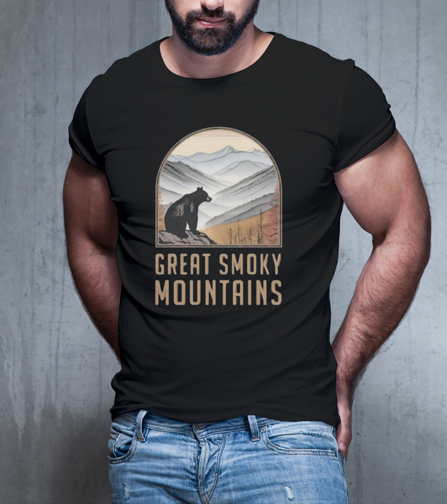 Great Smoky Mountains National Park Bear Silhouette Over Scenic Mountain Landscape T-Shirt