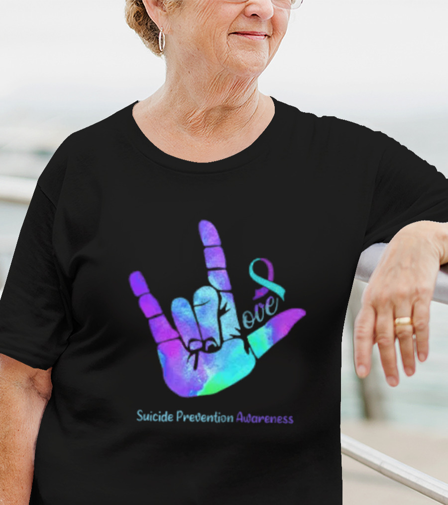Love Hand Sign With Ribbon For Suicide Prevention Awareness T-Shirt