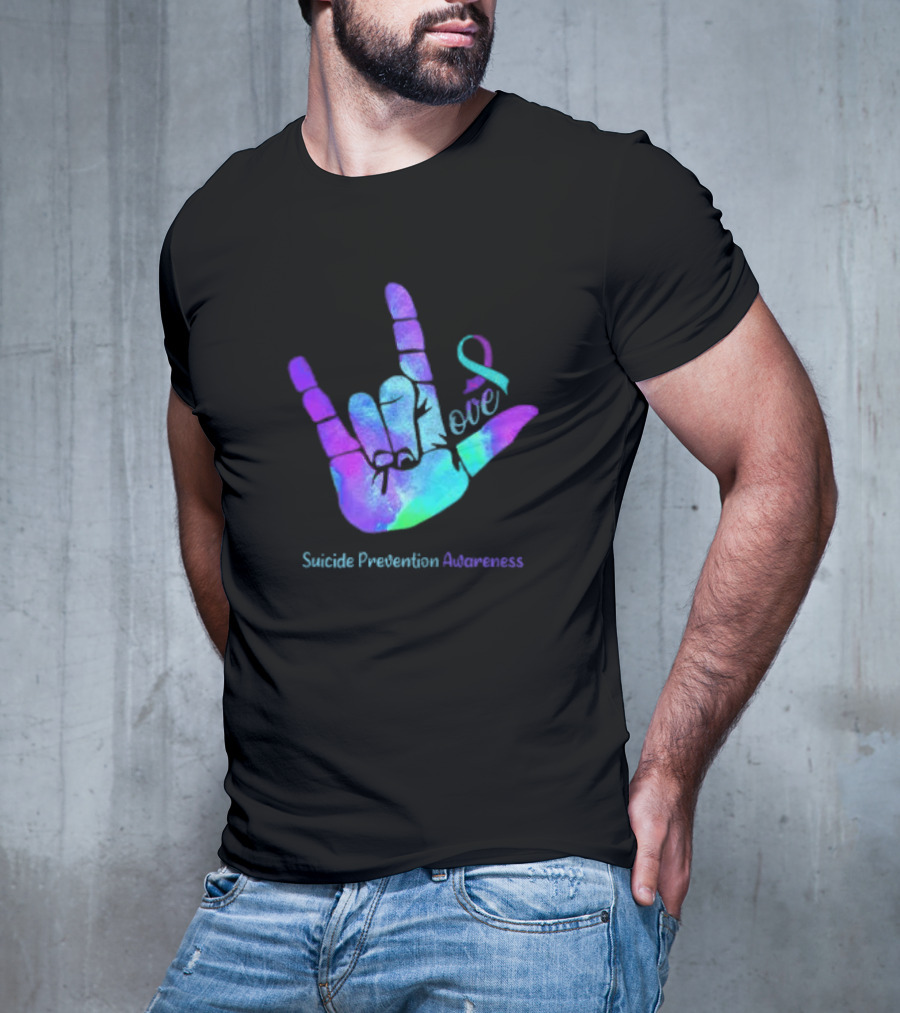 Love Hand Sign With Ribbon For Suicide Prevention Awareness T-Shirt