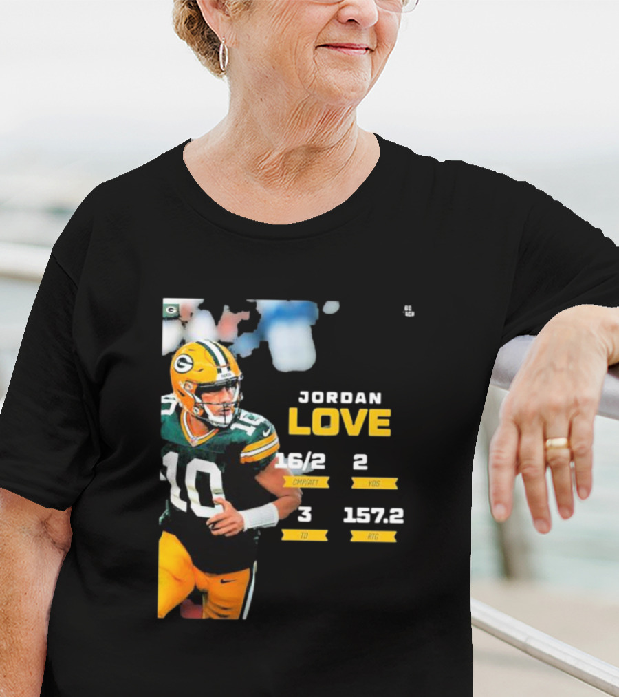 Jordan Love Green Bay Packers 16/2 3 TD 2 YDS 157.2 RTG T-Shirt