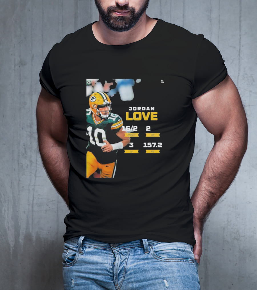 Jordan Love Green Bay Packers 16/2 3 TD 2 YDS 157.2 RTG T-Shirt