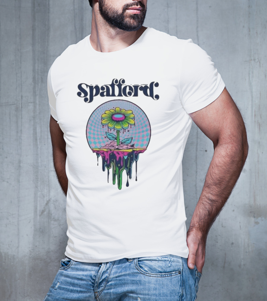 Spafford Psychedelic Space Flower In Pink And Blue Checkerboard T-Shirt