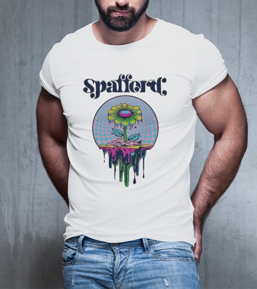 Spafford Psychedelic Space Flower In Pink And Blue Checkerboard T-Shirt