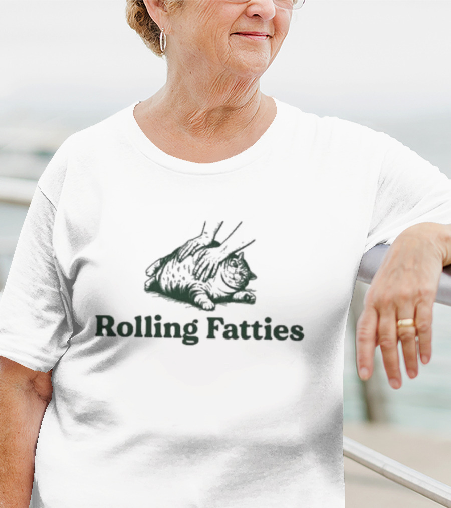 Cat Rolling Fatties Whimsical Feline Sketch T-Shirt