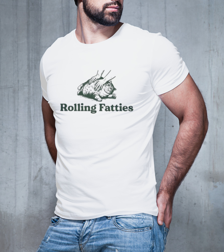 Cat Rolling Fatties Whimsical Feline Sketch T-Shirt