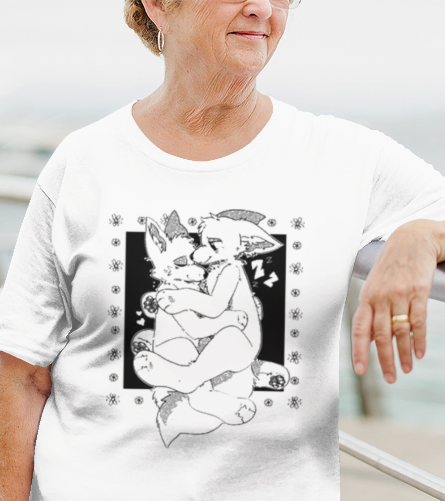 Furry Cuddling Wolves Adorable Embrace And Hearts T-Shirt