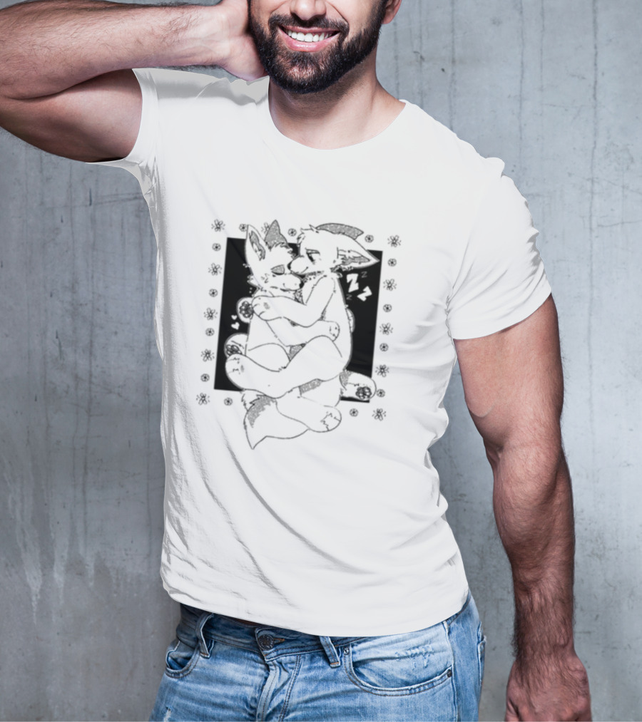 Furry Cuddling Wolves Adorable Embrace And Hearts T-Shirt