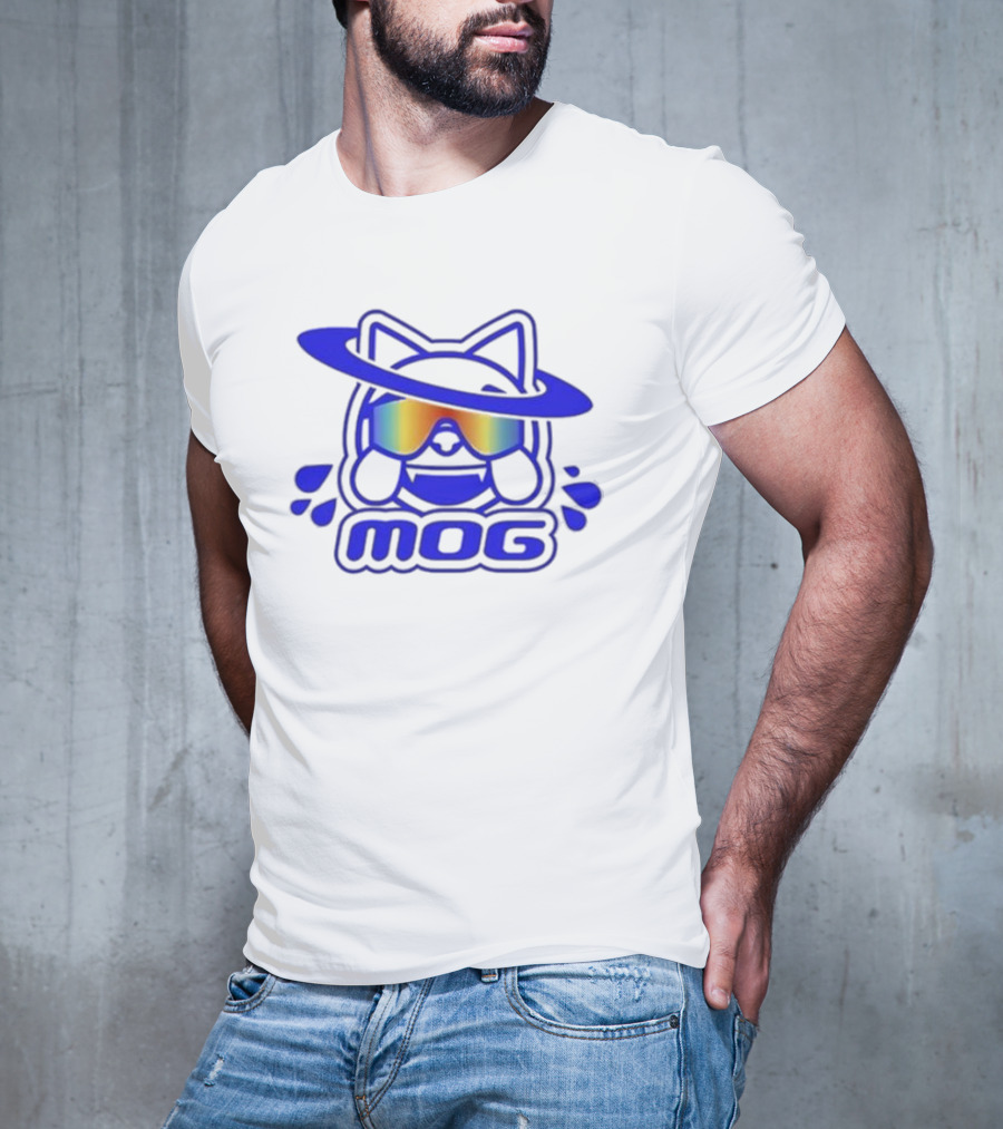 Mog Rainbow Gradient Spectacles Cat With Blue Outline Orbital Halo T-Shirt