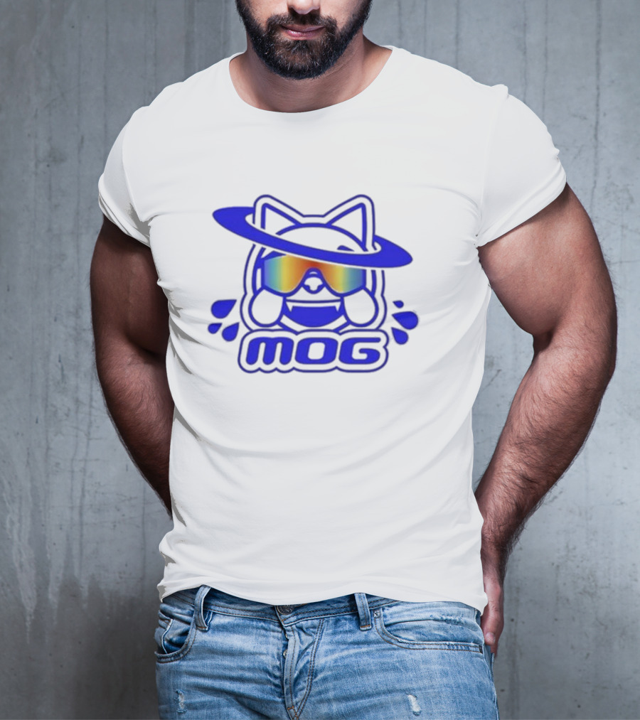 Mog Rainbow Gradient Spectacles Cat With Blue Outline Orbital Halo T-Shirt