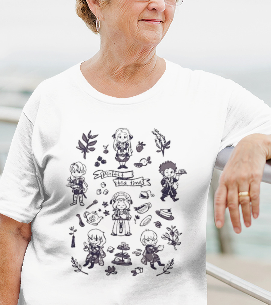 Perfect Tea Time Jess Rojo Characters Tea Set And Leaves T-Shirt