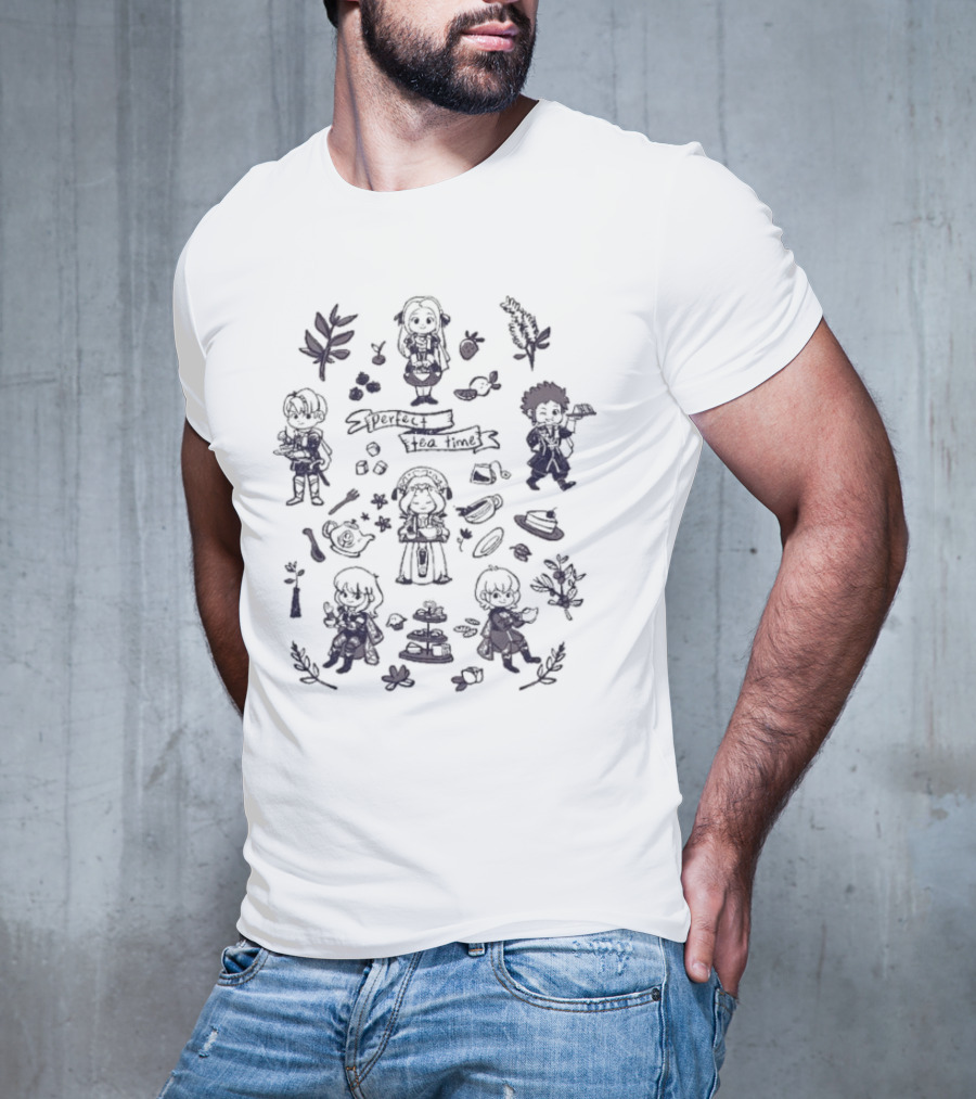 Perfect Tea Time Jess Rojo Characters Tea Set And Leaves T-Shirt