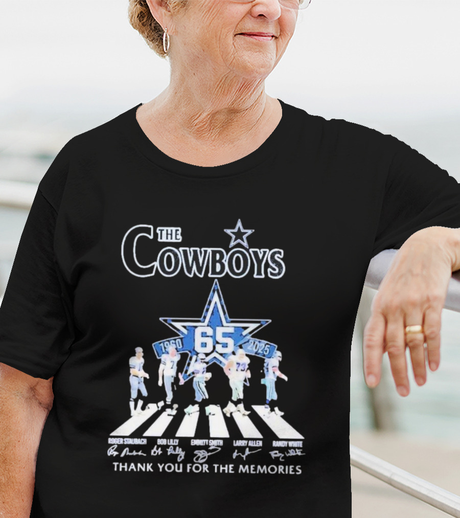 The Cowboys 65 Years 1960-2025 Thank You For The Memories Roger Staubach Emmitt Smith Bob Lilly Larry Allen Randy White T-Shirt