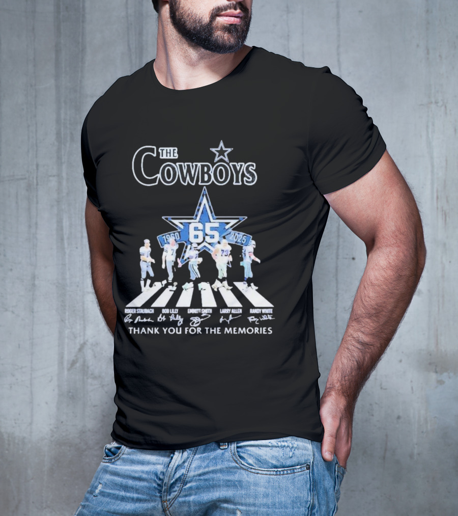 The Cowboys 65 Years 1960-2025 Thank You For The Memories Roger Staubach Emmitt Smith Bob Lilly Larry Allen Randy White T-Shirt