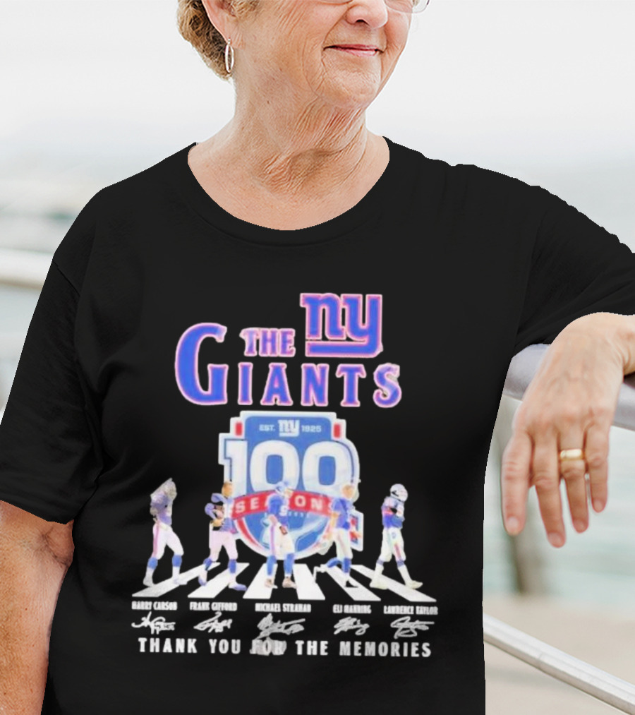 The New York Giants Celebrating 100 Seasons With Icons And Signatures Thank You For The Memories T-Shirt